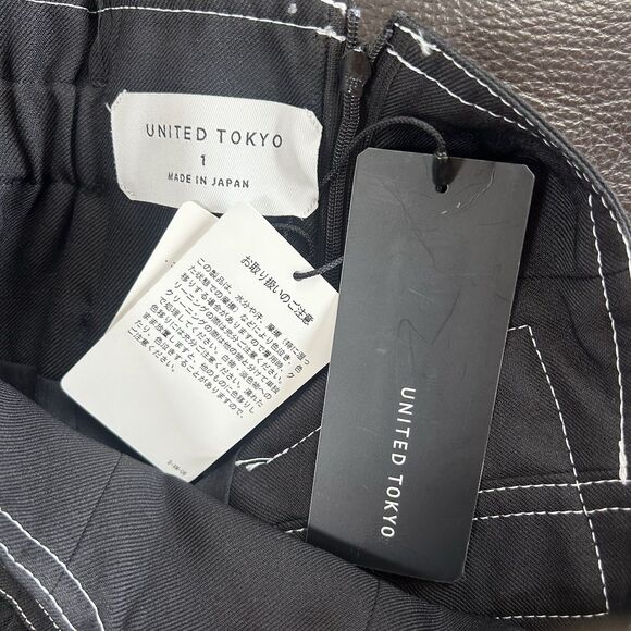 UNITED TOKYO Long Asymmetric Pleated Skirt Black/Brown Color Comb Sz 1/US 4-6 - Picture 11 of 13